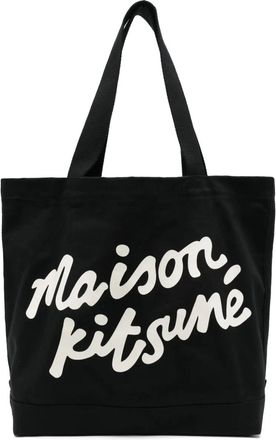 Maison Kitsuné logo-print tote bag - men - Cotton - One Size - Black