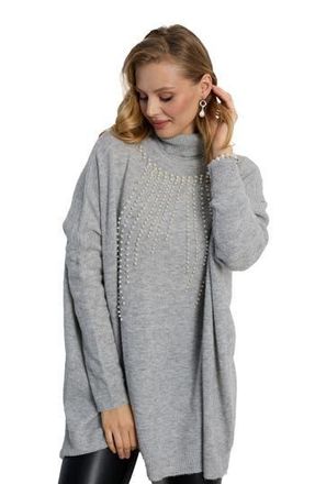 Saachi Faux Pearl Turtleneck Tunic Sweater in Grey at Nordstrom Rack