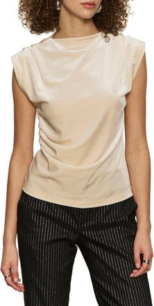 Sanctuary Pleated Sleeve Side Ruched Velvet Top in Light Oat Beige at Nordstrom, Size X-Large