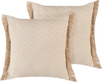 Beliani Beliani - Conjunto de 2 cojines decorativos beige arena poliéster con flecos 45 x 45 cm accesorio para interiores escandinavo boho Lonar