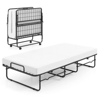 Costway Costway Folding Bed w/ Mattress Single Size Rollaway Guest Bed w/Memory Foam in White