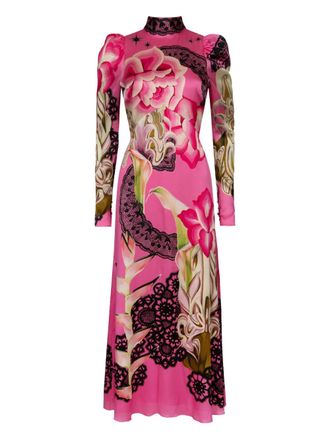 Temperley London Cici floral-lace print tie-neck midi dress - Pink