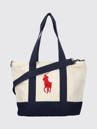 Polo Ralph Lauren Borsa tote da bambino in cotone con logo ricamato a contrasto