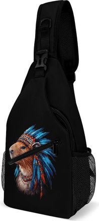 Generic Vintage Capybara Indian Chief Mens Shoulder Bags Sling Crossbody Backpack Travel Hiking Chest Bag with Small Side 38x20cm