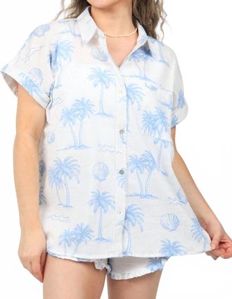 Ocean Drive Clothing Kathryn Textured Button Up Shirt In Island Escape Blue