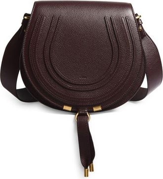 Chlo&eacute; Large Marcie Leather Crossbody Bag in Deep Violine at Nordstrom