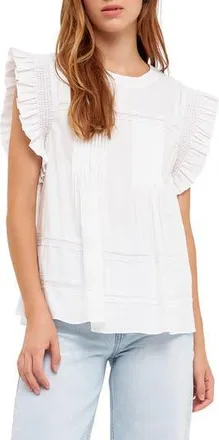 English Factory Ruffle Sleeve Cotton Poplin Top in White at Nordstrom Rack, Size X-Small