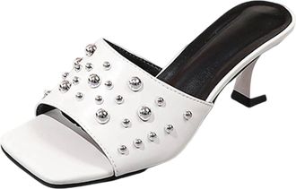 Generic White Ladies Open Toe Footwear with Slim Heel and Metal Details for Walking