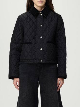 Burberry Giacca corta trapuntata in nylon nero con collo in velluto a coste