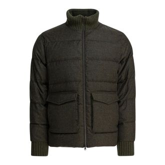 Herno Down Jackets, male, Green, Size: XL Prince of Wales Wool-Cashmere Down Jacket