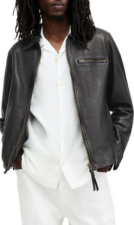 AllSaints Miller Lambskin Leather Biker Jacket in Black at Nordstrom, Size Xx-Large