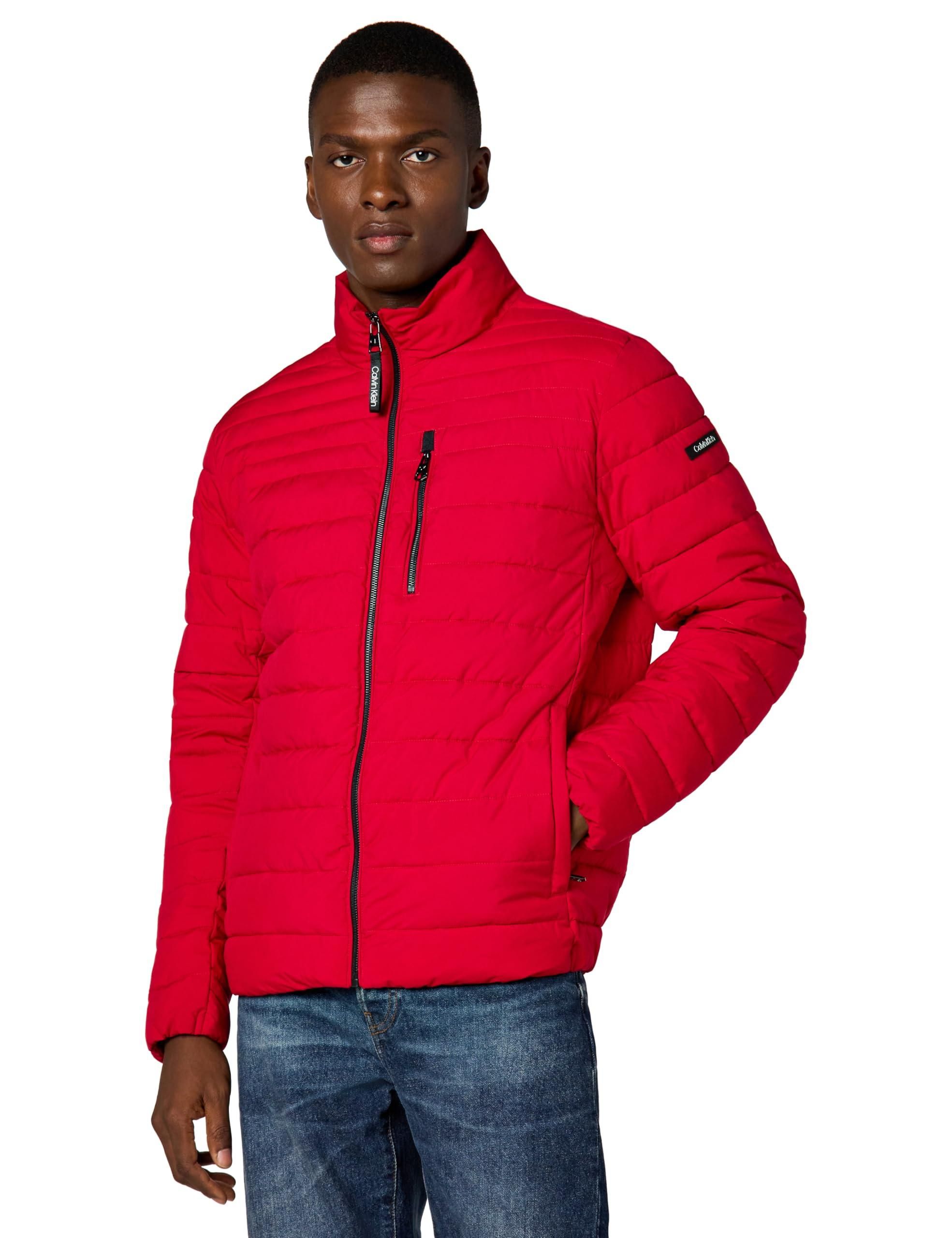 Calvin Klein Mens Heavyweight Short Puffer Jacket, Hooded Stretch 