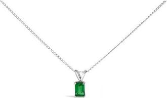 House of Brilliance 14K Gold 6x4MM Emerald Cut Gemstone Solitaire Pendant Necklace in Green Emerald | White at Nordstrom