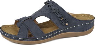 Generic Womens Mules with Footbed Orthopaedic Shoes Womens Faux Leather Slippers Slides Peep Toe Summer Shoes Non-Slip Slippers Flat Slippers Summer Comfortab