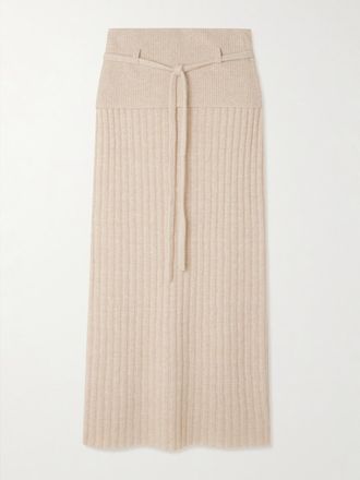 Guest In Residence Gonna Midi In Misto Cashmere E Lino A Coste Lia - Neutri