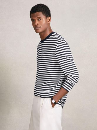 Reiss Navy & white Striped Crew-neck T-shirt, Xxl
