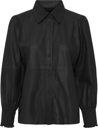BTF-CPH Zwarte Blouse 3/4 Mouw - Dames - Overhemden - Zwart - M - Leer - Overhemden