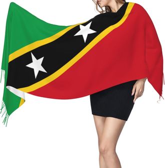 Generic Saint Kitts And Nevis Flag Country Scarves With Tassel Lightweight Warm Scarf Fashion Shawl Wrap With Tassel
