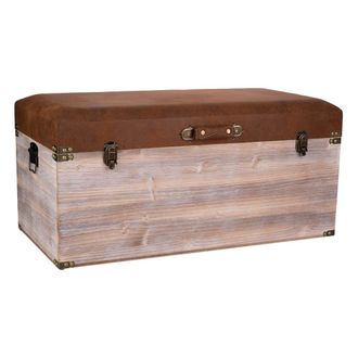 Wanderlust Deco Banqueta Ba&uacute;l De Madera Y Polipiel Marr&oacute;n 80x40x38