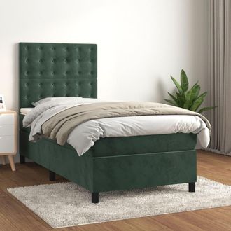 vidaXL Cama Box Spring Con Colch&oacute;n Terciopelo Verde Oscuro 80x200 Cm Vidaxl