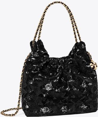 Tory Burch Womens Mini Fleming Sequin Hobo Bag, One Size