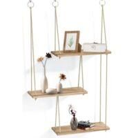 OEM Estanter&iacute;a De Pared, Estante Flotante De Madera De 3 Niveles De Estilo Bohemio Con Cuerda Para Decoraci&oacute;n De Pared Y Para Colgar Peque&ntilde;as Plantas En E
