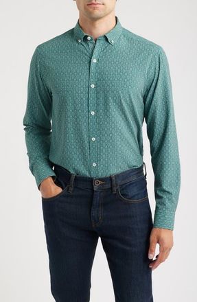 Johnston & Murphy XC+ Football Print Performance Button-Down Shirt in Green at Nordstrom, Size Xx-Large