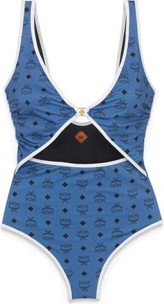 MCM Badpak met Monogram Print - Dames - Badpakken - Blauw - L - Katoen - Badmode