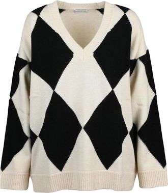 Ballantyne V-Neck Wool Pullover with Bold Argyle Pattern