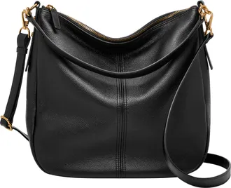 Fossil Womens Black Jolie Hobo Bag, One Size, Casual, Convertible Strap, Eco-Friendly Leather, Polyester, Zipper Closure, 3 Pockets, Cross-Body & Shoulder St