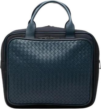 Bottega Veneta Vintage, unisex, Blauw, ONE Size, Leer, Pre-owned Intrecciato Leren Canvas Handtas