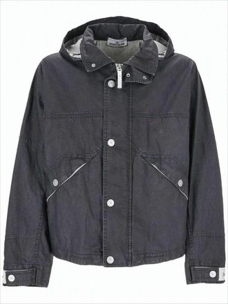 Stone Island Cropped Linen Jacket With Front Zipper