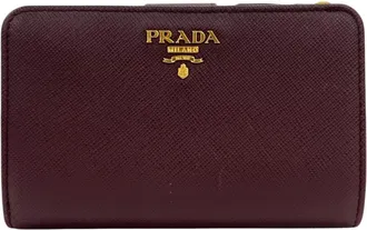 Prada Burgundy Ivory Pink Saffiano Metal Wallet (Bi-Fold) (Pre-Owned)