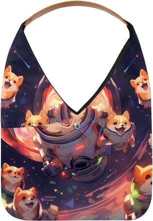 Generic Cute Space Dog Reusable Lightweight Grocery Bags - Foldable Into Compact Pouch, Washable & Sturdy, Multipurpose for Shopping and Travel