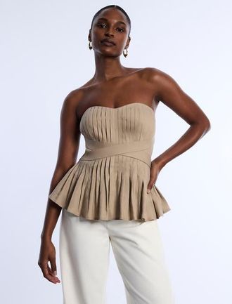 BCBGeneration Stretch Linen Top in Sandstone at Nordstrom, Size 2