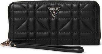 Guess Edita Large Zip Around Wallet Wallet Womens Handbags Black, Polyurethane