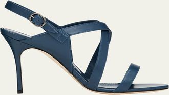 Manolo Blahnik Singanu Leather Crisscross Sandals