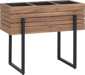 Hhg [nunca Usado] Jardinera Elevada Hhg-462, Jardinera Para Flores Y Plantas, Maceta, Para Exterior, De Metal Y Madera De Acacia, Mvg 68 X 80 X 30 Cm, Mar