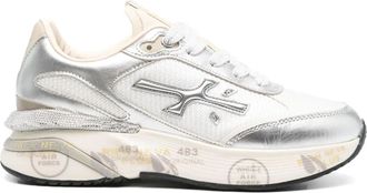 Premiata White Moerund Nylon Metallic Leather Sneakers