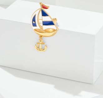 Talbots Gone Sailing Brooch - Catalina Blue/Gold - 001 Talbots
