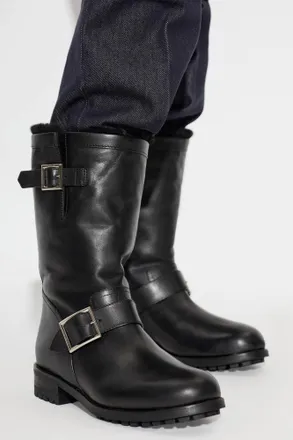 Jimmy Choo London Biker Mid Leather Boots, Womens, Black