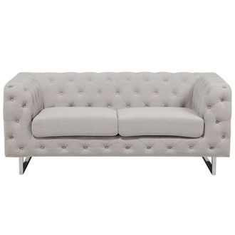 Beliani Sof&aacute; Estilo Chesterfield 2 Plazas Con Botones Beige Capiton&eacute; Vissland