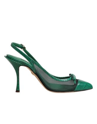 Dolce & Gabbana Groene Leren Mesh Hakken Slingback Schoenen