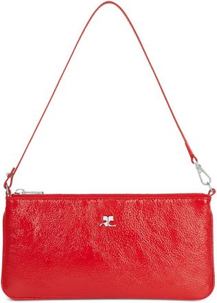 Courr&egrave;ges Rectangular Handbag with Glossy Textured Finish and Silver Hardware
