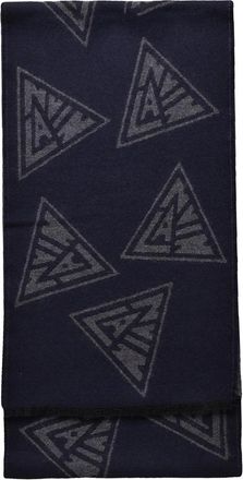 Lanvin Navy Blue Wool Geometric Scarf