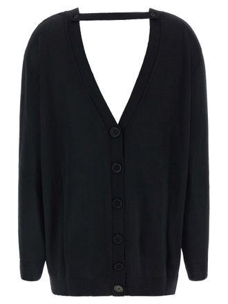 Nude Deep V-Neck Wool Cardigan - Black