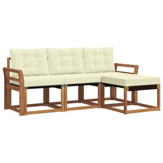 vidaXL Conjunto De Sof&aacute;s De Exterior Con Coj&iacute;n 4 Pcs Natural Y Crema Vidaxl