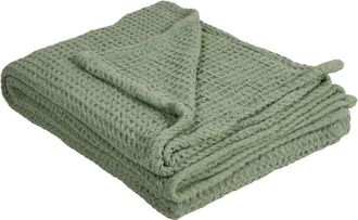 Beliani Bedspread Green Cotton 150 x 200 cm Waffle Pattern Bed Throw Living Room Bedroom Texiles CHAGYL