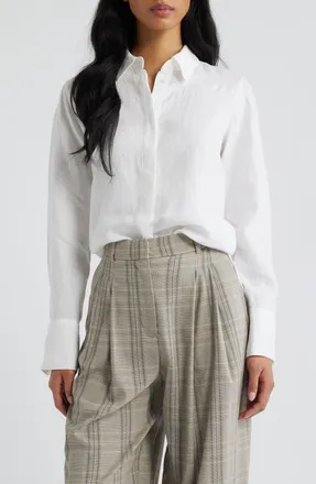 Mango Samara Linen Button-Up Shirt in White at Nordstrom, Size 10