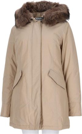 Woolrich Beige Wool-Blend Fur Trim Casual Jacket